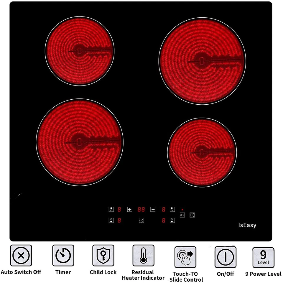 Kochfeld 4 Platten Glaskeramik Kochfeld Autark 60cm kochfeld Autark 6000 W