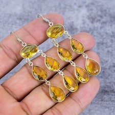 Yellow Citrine Gemstone Jewelry 925 Sterling Silver Dangle Earring Gift For Her