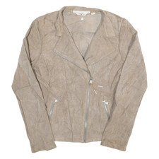 Vintage Tom Tailor Polo Team Lightweight Womens Biker Jacket Grey Leather 90s L