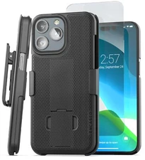 iPhone 15 Pro Belt Clip Case, Slim Phone Case Holster w Glass Screen Protector