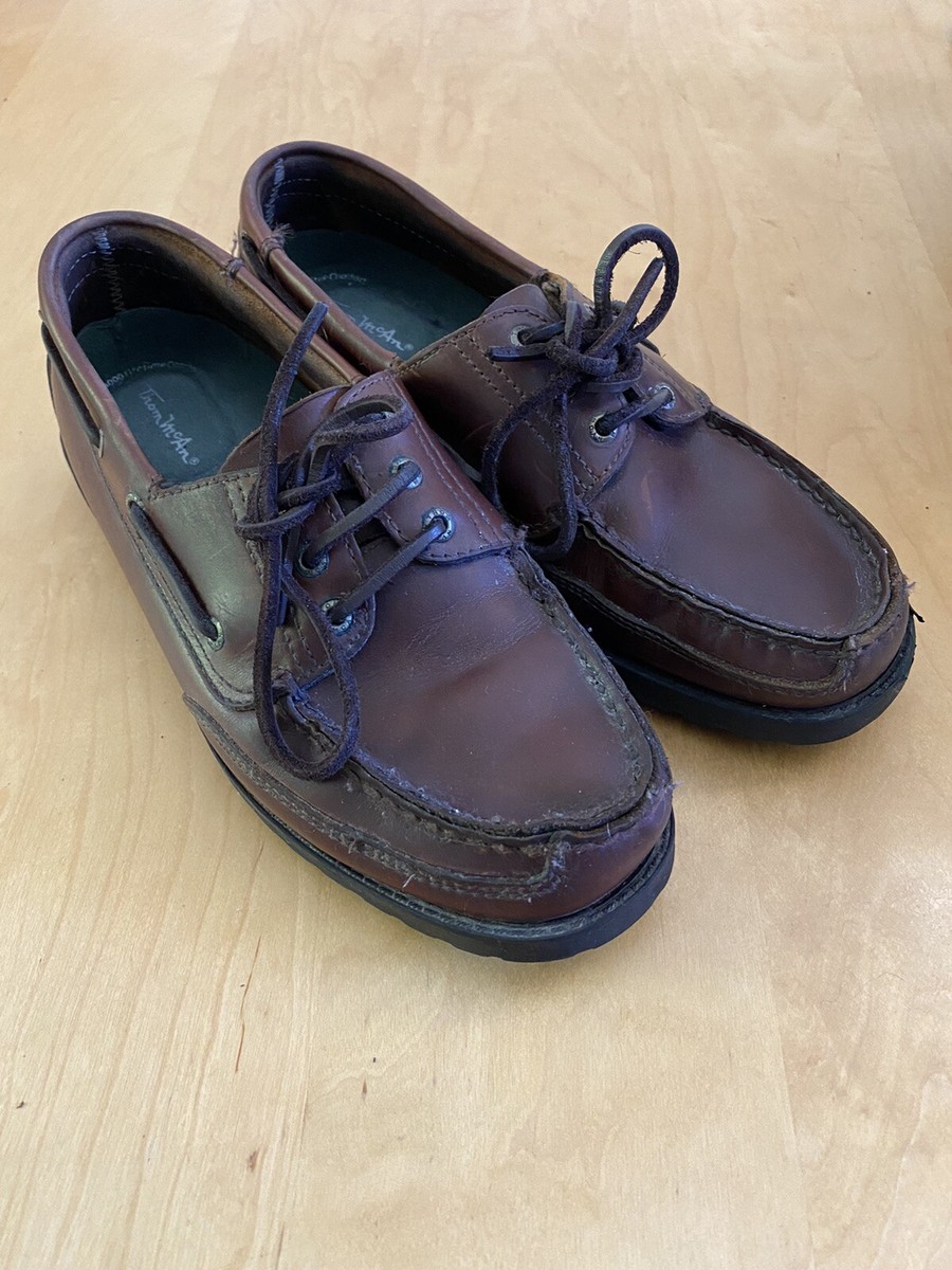 Thom Mcan Mens Boat Shoes Brown Leather Moc Toe Lace Up Low Top US