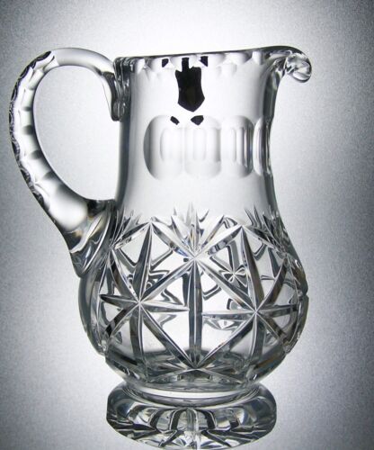 Hand Blown Crystal Cut Glass Footed Pitcher, Jug or Vase - 700ml - Picture 1 of 7