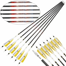 31" Pure Carbon Arrow ID6.2mm SP250-600 Archery 4'' Feathers Recurve Bow Hunting