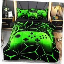 Full Gamer Bedding Sets for Boys Teen, 4 Pcs Full Size Gaming Full-4pcs Green
