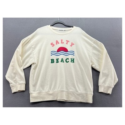 South Parade Salty Beach Graphic Sweatshirt Womens Sz S Cream Off-White