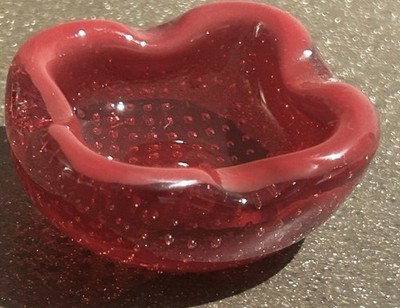 Vintage Rubinrot Kontrolliert Blase Kunst Glas Aschenbecher Bullicante Murano Stil (c2)