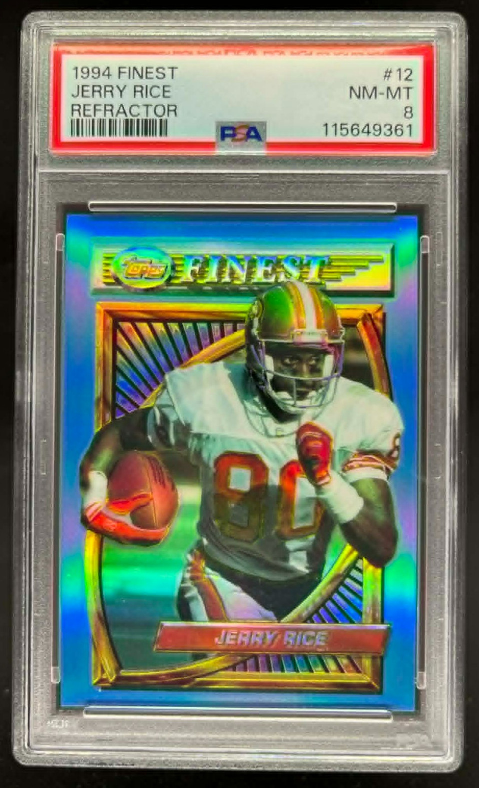 1994 TOPPS FINEST JERRY RICE REFRACTOR #12 PSA 8 NMMT 49ERS