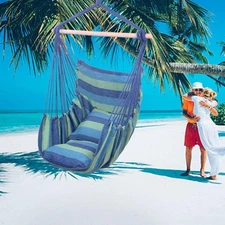 Cotton Stripe Hammock Hanging Rope Chair Porch Swing Seat Patio Camping Hanging