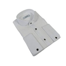 Men CEREMONIA Formal Cotton Shirt Round Wingtip Slim Fit Turkey ABT 13 White