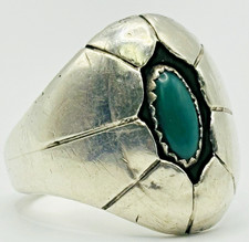 Vintage Hand Made Native Sterling 0.925 Silver Turquoise Ring, SZ 11, 11.9g