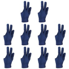 10 Pcs Three Fingers Pool Gloves, Billiards Left Hand Cue Sport Gloves, Blue