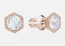 Swarovski Rose Gold-Plated Hexagonal Stud Earrings- New