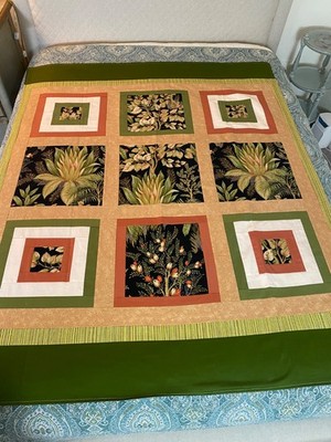Handmade vintage Quilt with a Tuscani villa style floral plants designer fabrics