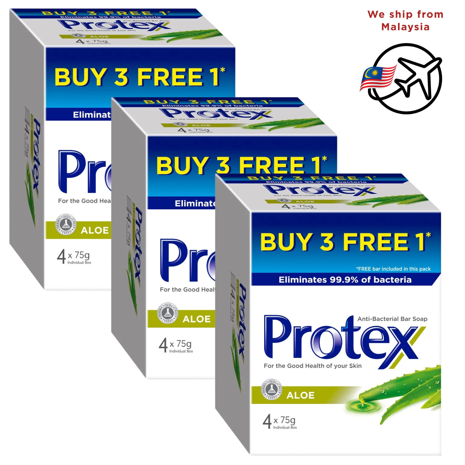 Jabón en barra antibacteriano Protex Aloe Vera elimina 99,9% bacterias paquete 75gx4x3