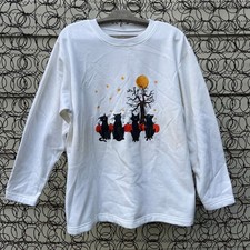 Vintage Spooky Halloween Cats Full Moon Pumpkins Long Sleeve Crewneck Sweatshirt