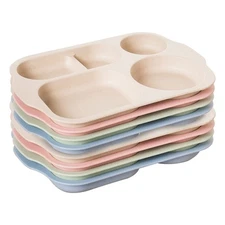 8 Pack Plastic Divided Plates Set-Sectioned Meal Camping Dishes for BBQ, Micr...