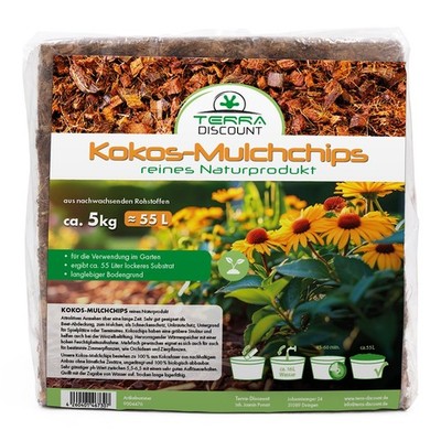 Terra Discount Kokos-Mulchchips 5 Kg - ca. 55 Liter Substrat als Blumenerde