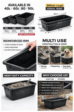 Heavy Duty Mortar Plaster Mixing Tub Tray 40 60 80 90L Builders Plasterers Black