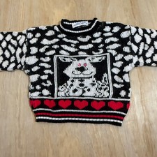Jayme Rose Vintage Kids Sweater Black White Red Hearts Dog Design