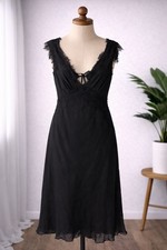 ASOS DESIGN Black Lace Sheer Midi Dress V-Neck Tie Back Sleeveless US 12