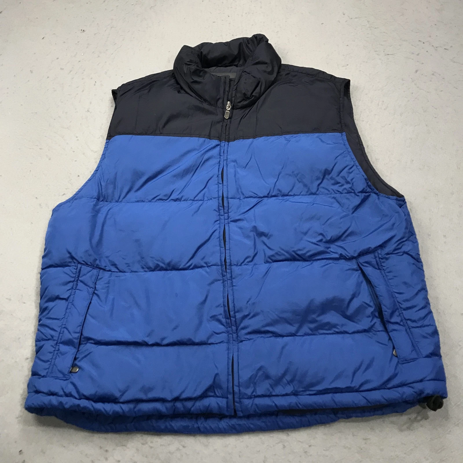 Eddie Bauer Vest Mens XL Blue Puffer Insulated Goose Down Full Zip Logo Hiking