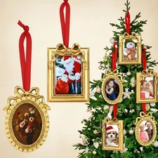 8 Pcs Mini Vintage Picture Frames Hanging Ornaments for Christmas Tree, Gold ...