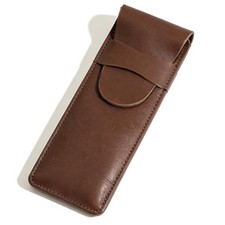 Leather Pen Case with Vintage Design, Small Coffee Brown Stationery Pouch for
