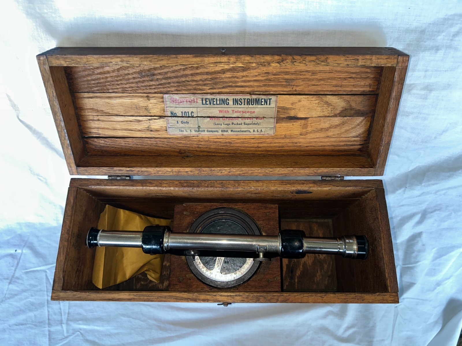 VTG Beautiful Starrett 101C Leveling Instrument Transit W Original Wood Case