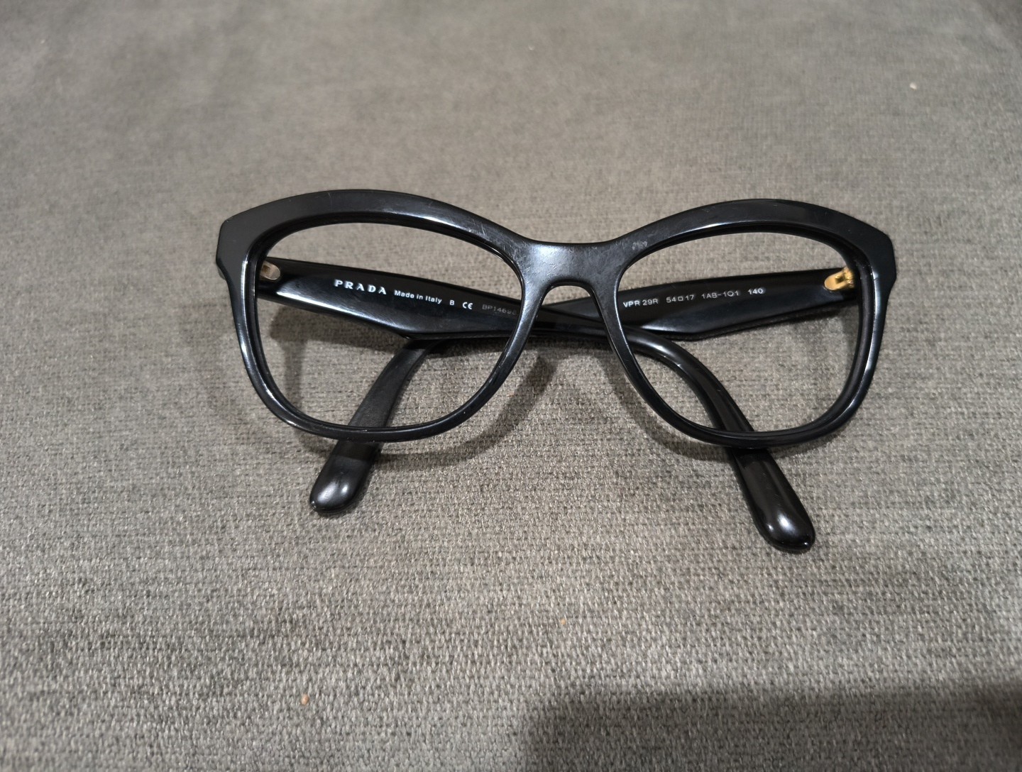 Prada VPR 29R 1AB-1O1 Eyeglasses Cat Eye Black Full Rim Frames 54-17-140 Italy