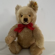 Steiff Teddy Bear Blonde Plush Red Bow Yellow Ear Tag 0201/41