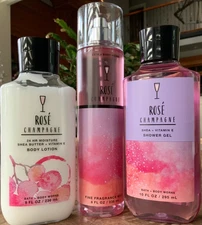 3pc ROSÉ CHAMPAGNE ROSE LOTION, FRAGRANCE MIST & Shower GEL Bath and Body Works