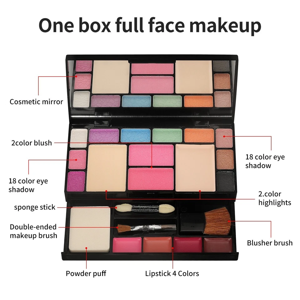 18 Colors Makeup Eyeshadow Lip Gloss Eyebrow Powder Blush Cosmetics Gift Set - Image 2 of 4