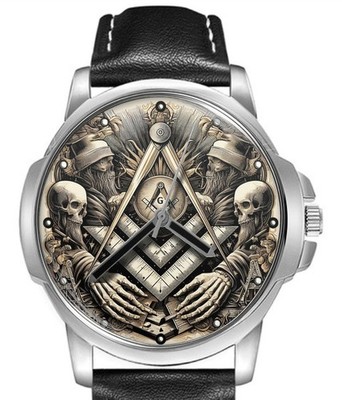 Freimaurer Freemason Square And Compass 4 Leather Strap Big Dial Armbanduhr