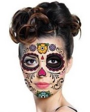 HALLOWEEN 2 PC SET DAY OF THE DEAD COSTUME FACE TATTOOS