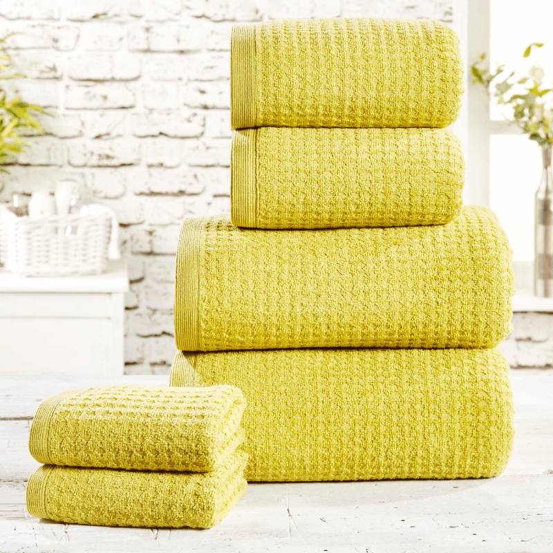 Waffle Design 100% Cotton 6 Piece Towel Bale Jive Green