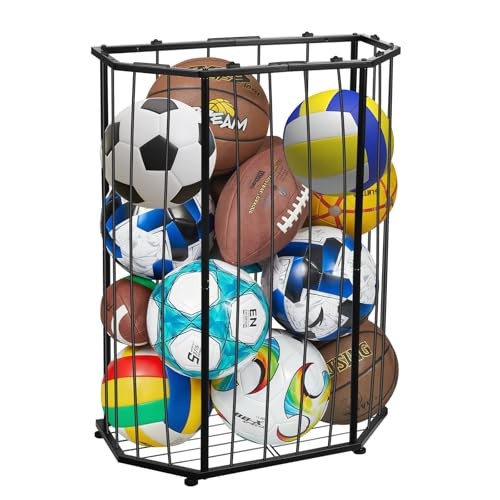 Garage Ball Storage Holder,Elastic Cord Design Can Floor-Standing & Wall Black