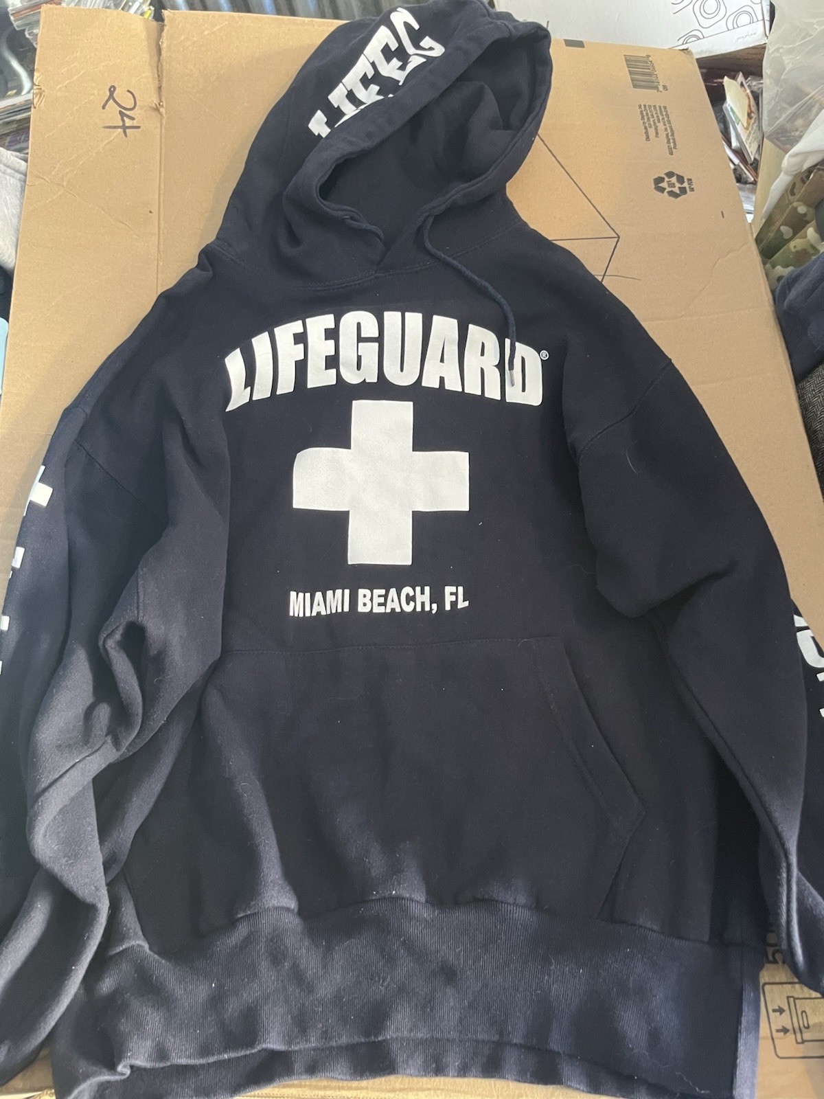 OFFICIAL LIFEGUARD BRAND MIAMI BEACH RED HOODIE PULLOVER SWEATSHIRT ADULT LARGE