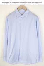 Suitsupply Men's Shirt 45/17.75 Blue Striped Slim Pure Cotton Long Sleeve