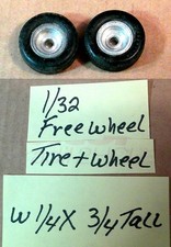1/3nd 1 Pair Free Wheeling Rims Tires AMT 1960 Vintage 3/4" T X 1/4" W Gently