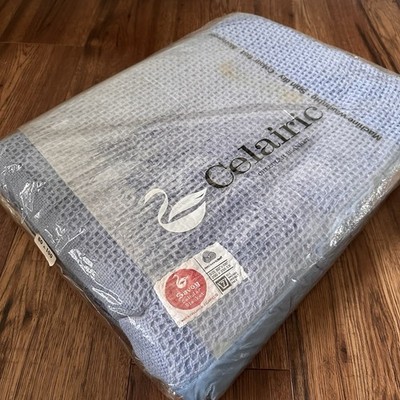 Vintage Savoy Celairic Woll Zelldecke Himmelblau Neu Versiegelt 200x255cm