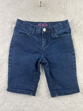 Childrens Place Girls Denim Bermuda Shorts Size 6 Dark Wash Cotton/Spandex