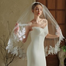 Beautiful New 1T white lace Wedding Bridal Veil With Comb 100cm