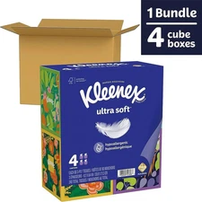 Kleenex Ultra Soft 3 Ply Facial Tissues -Per Box 60,4 Cube Box, Total 240 Tissue