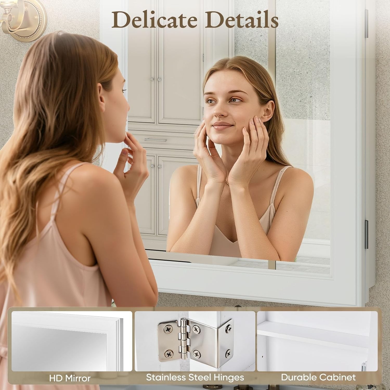 Bathroom Mirror with Storage Cabinet Medicine Vanity Shelf Wall Mount Cabinet 