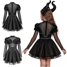 Girls Dress Ruffled Skirt Outfit Back Zipper Costume Puff Sleeves Party Gown