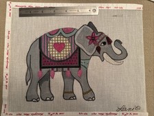Lani Elephant Asian Decorated Large Handpainted Needlepoint Canvas NEW