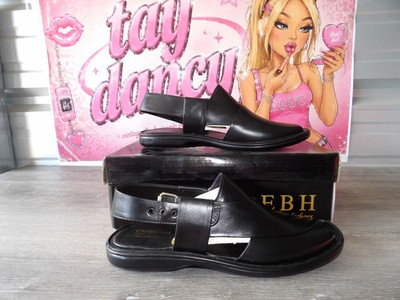 English Boot House Black High-Gloss Peshawari Sandals   (Size EU 43)