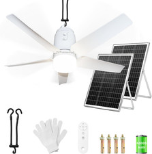 Solar Outdoor Ceiling Fan Light 31.5'', 60W Solar Powered Portable Gazebo Fan wi