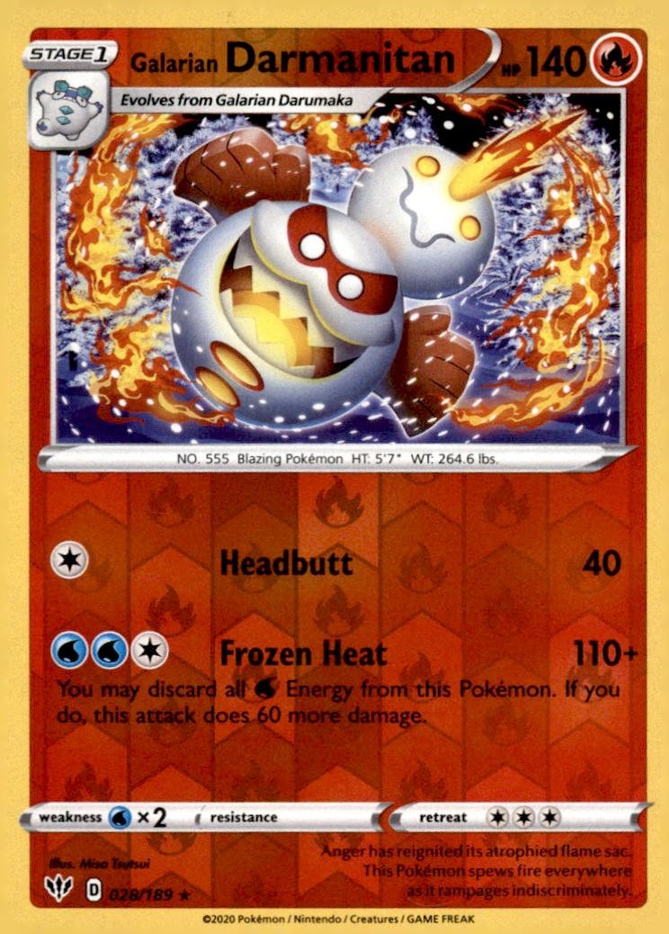 Galarian Darmanitan 028/189 Rare Darkness Ablaze Pokemon Near Mint