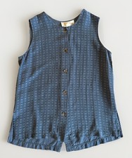 Vintage Illusion Bemberg Rayon Vest Top Blue Grid Button Back Made in USA M